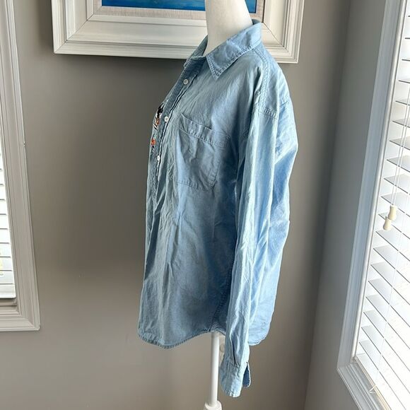 Vintage 90s Warner Brothers Longsleeve Looney Tunes Denim Buttonup Top Medium - Picture 6 of 11